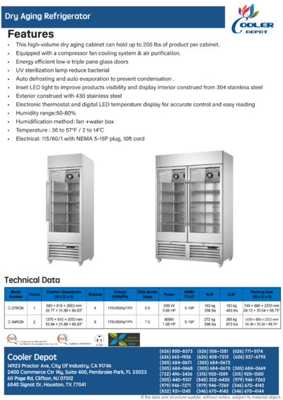 NSF 27 ins S S Meat  Dry Aging Curing Cabinet Case C-27RGN