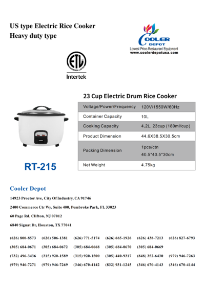 NSF 23 Cup Electric Drum Rice Cooker RT-215