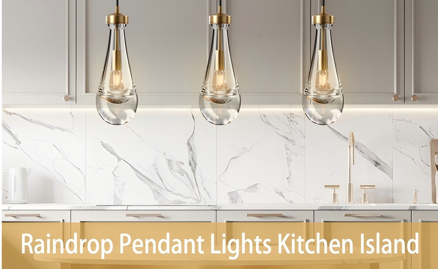 Clearance Kitchen Island Brass Hanging Light Raindrop Glass  8 p