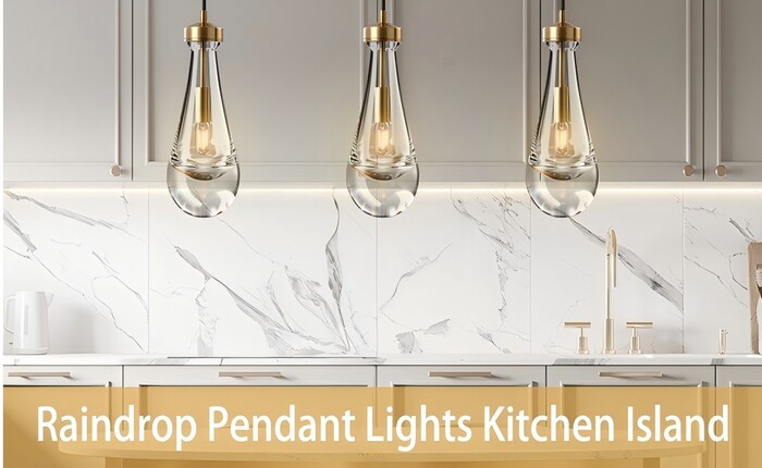Clearance Kitchen Island Brass Hanging Light Raindrop Glass  8 p
