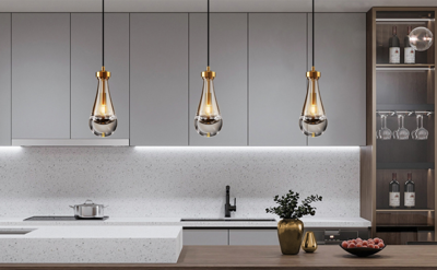 Clearance Kitchen Island Brass Hanging Light Raindrop Glass  8 p