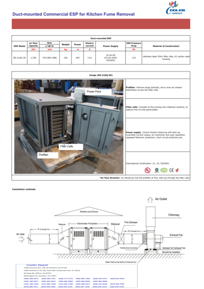 UL Commercial 3000  Restaurant Exhaust Fumes Purifier BS-216Q-3K