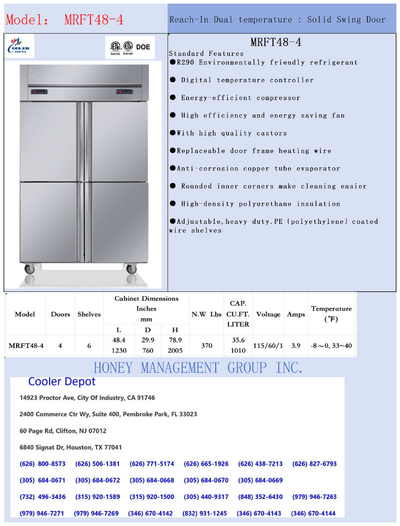NSF Reach In Dual temperature Freezer or cooler  MRFT48-4