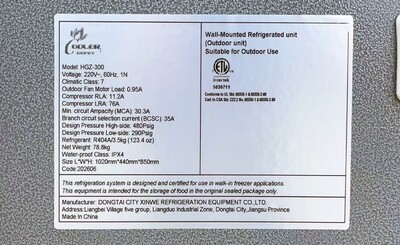 ETL 3HP walk in freezer condensing Refrigeration System HGZ300-1