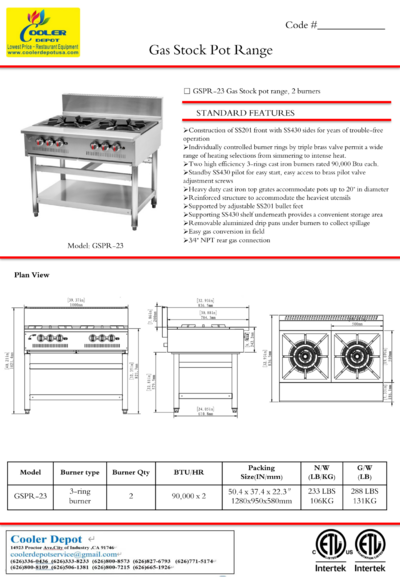 NSF 2 Burner Stock Pot Range With Storage Shelf GSPR-23