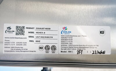 NSF Only Restaurant Exhaust Hood Supply Air Inlet 4824EX-8AIR