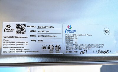 NSF Only Restaurant Exhaust Hood Supply Air Inlet 4824EX-10AIR