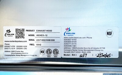 NSF Only Restaurant Exhaust Hood Supply Air Inlet 4824EX-12AIR