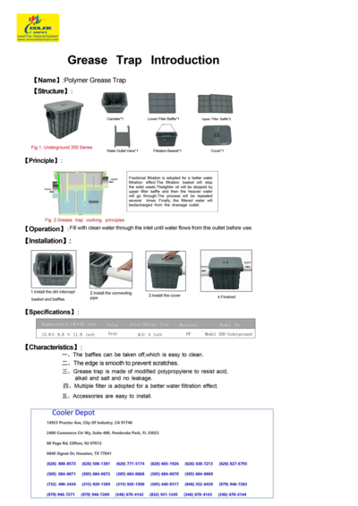 Polymer Grease Trap Tank Underground ZCB-A-350D