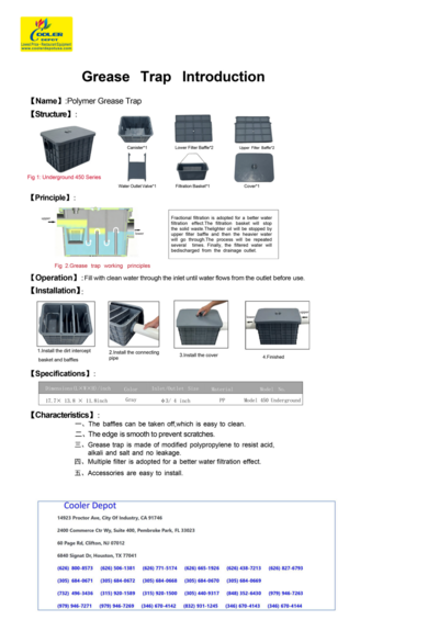 Polymer Grease Trap Tank Underground ZCB-A-450D