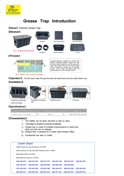 Polymer Grease Trap Tank Underground ZCB-A-650D