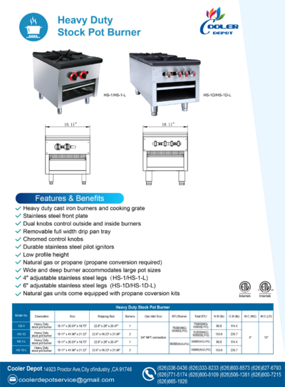 NSF 18ins double hole stock pot range 180,000BTU HS-1D-L