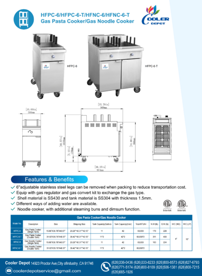 NSF 6 Holes Commercial Pasta Noodle Cooker Range HFPC-6-NG