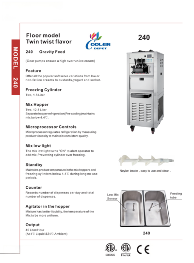 NSF Floor Twin Twist Flavours Gravity Ice Cream Machine 240