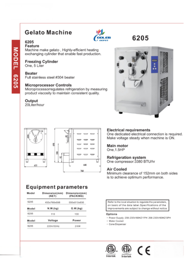 NSF Ice cream Batch freezer Gelato Machines 6205