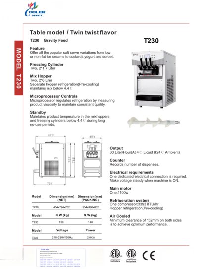 NSF Table Twin Twist Flavor Ice Cream Machine T230