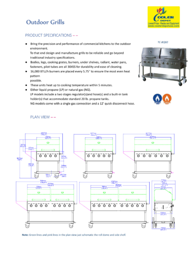 NSF 72" Outdoor Grill With Side Shelf And Roll Dome TCBQ-72