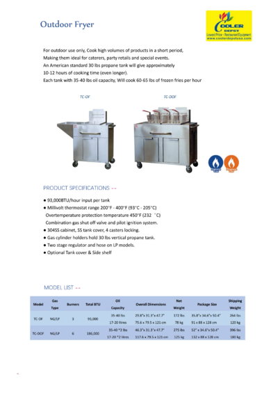 NSF Outdoor Fryer Single Tank Fryer Cart LP TC-OF