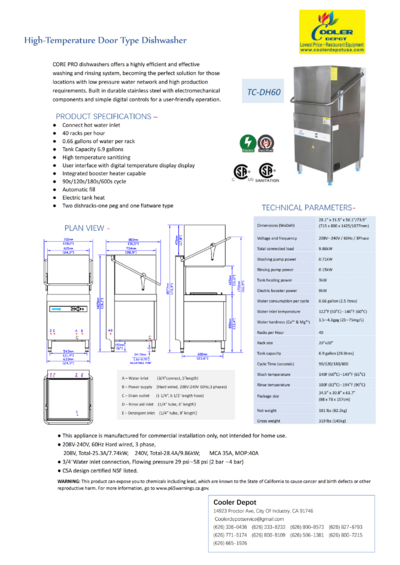 NSF Restaurant High Temperature Dishwasher TC-DH60