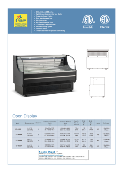 NSF 59 ins Open Display Refrigerated Showcase CF-1500A