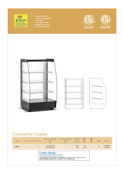 3 Shelves Countertop Glass Display Dry Case ZW-75