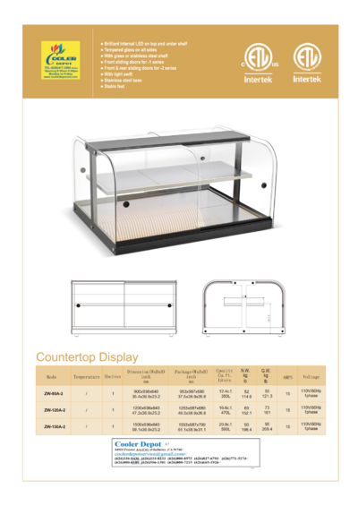 35 ins Countertop Front Rear Sliding Door Dry Case ZW-90A-2