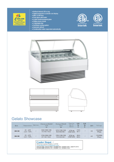 NSF 47 Inches 12 Pan Gelato Dipping Cabinet DW-12R