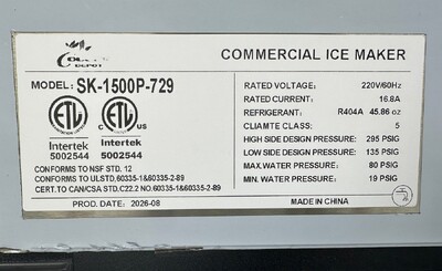 NSF 1500 lbs Cube Ice Machine 220V/60HZ SK-1500P-729
