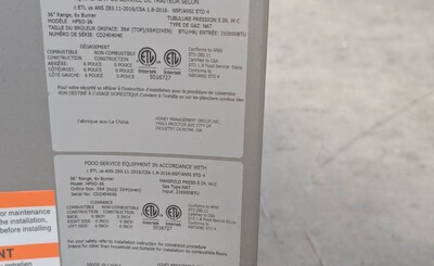 Clearance 36 ins 6b NSF oven ranges with legs 106427L0817