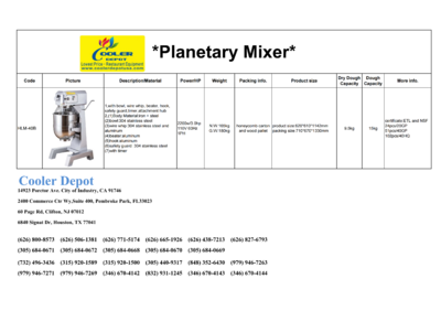 NSF 40 qt commercial Dough Mixer 110V 1PH HLM-40B