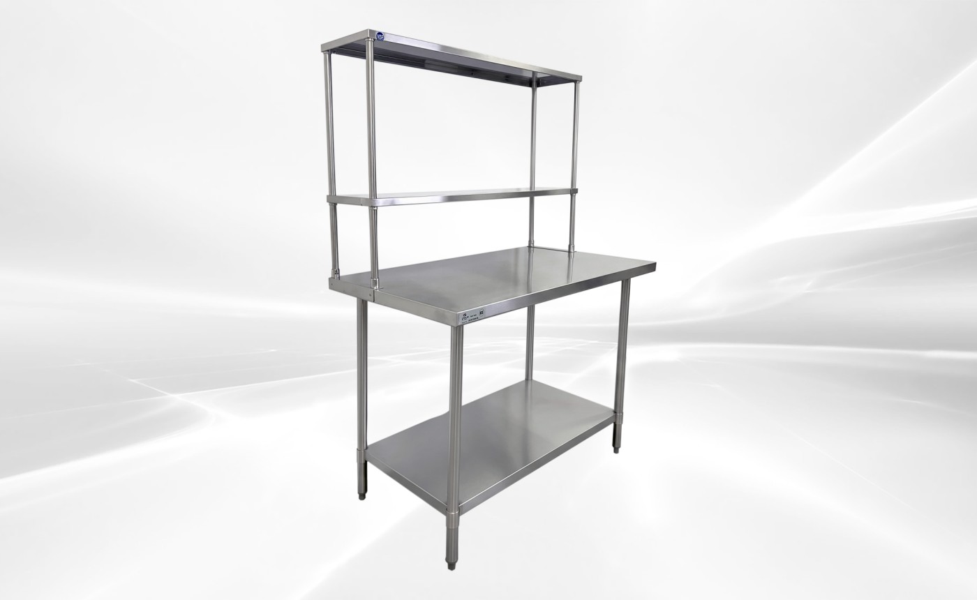 NSF StainlessSteel Table+2-Tier Overshelf Set HN-OSD-1248-3048SB