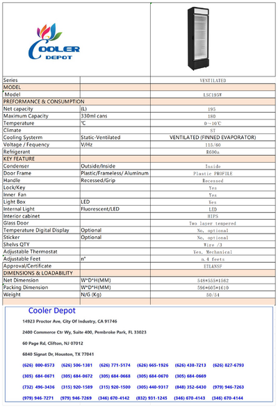 NSF Single Glass Door Commercial Refrigerator LSC-195W