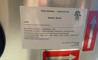 Clearance NSF 1.5 HP restaurant Exhaust Fan 220V 106857L0908