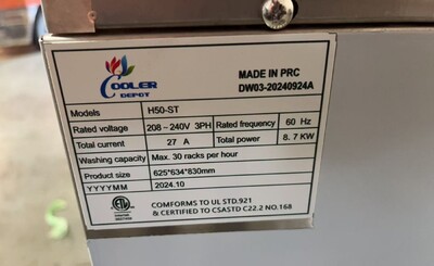 Clearance Undercounter high temperature Dishwasher 80338H0916
