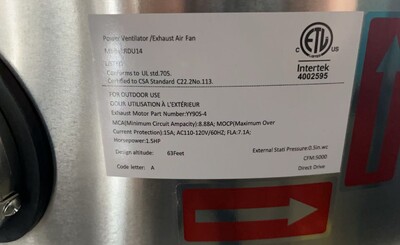 Clearance 1 HP 2100-3900 Restaurant Exhaust Fan  87296H1006