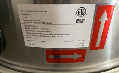 Clearance 1 HP 2100-3900 Restaurant Exhaust Fan 220V  15815H1007