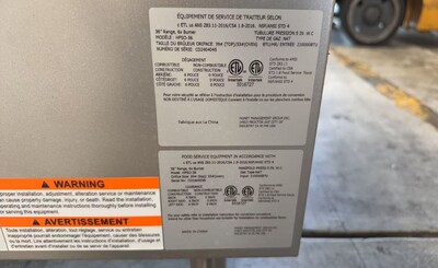 Clearance 36 ins 6b NSF oven ranges with legs 107388L1014