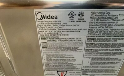 Clearance 1.2 CU FT 1000w NSF midea Microwave Oven 56442L1022