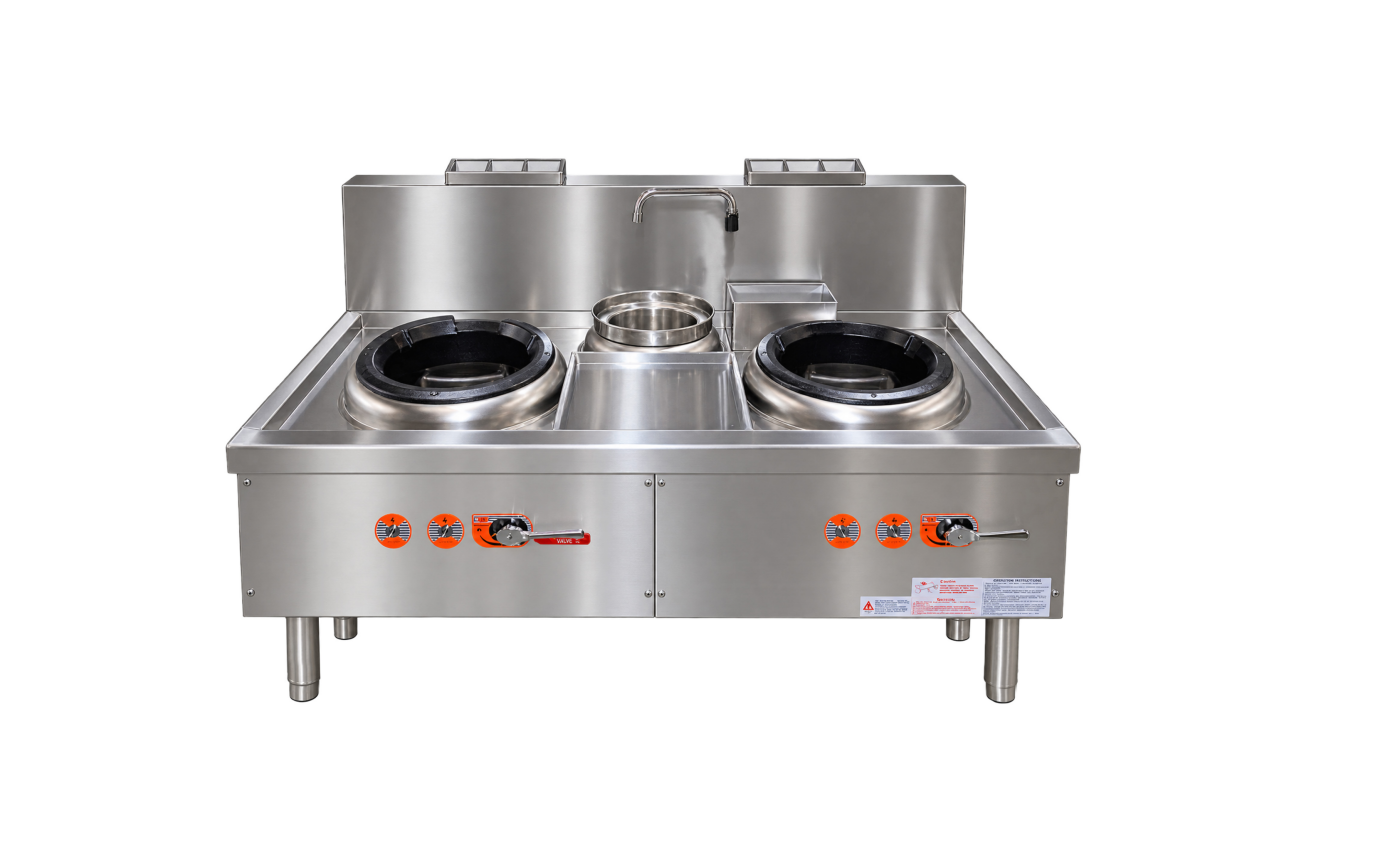 NSF 2 Burners Turbo Wok Range With Boil Pot TR-TWVR2-70-1PB
