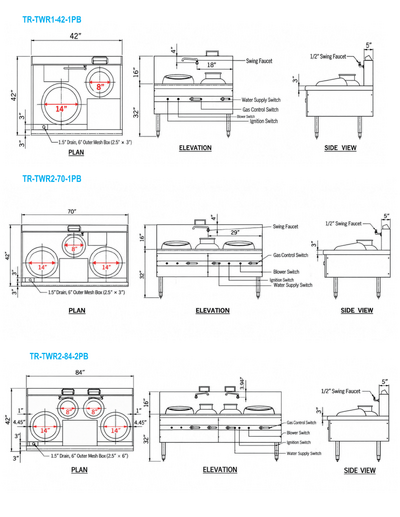 NSF 2 Burners Turbo Wok Range With Boil Pot TR-TWVR2-70-1PB